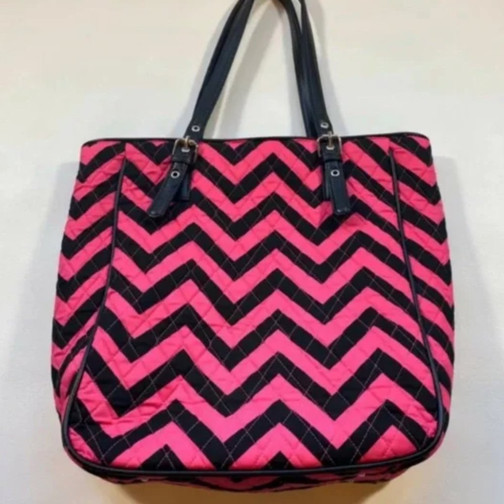 NWT RosenBlue Pink Black Chevron Tote w/ Floral Inside Lining